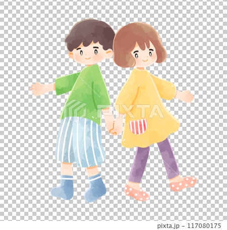 Friendly children holding hands, boy and girl Friendly children holding hands, boy and girl 117080175