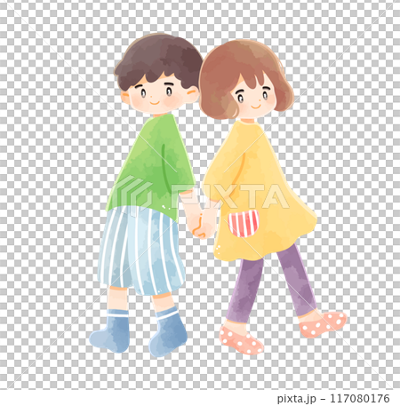 Friendly children holding hands, boy and girl 117080176