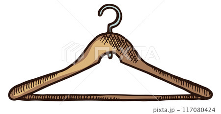 Wooden rack color drawing. Clothing hanger illustration Wooden rack color drawing. Clothing hanger illustration 117080424
