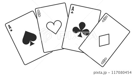 Four aces. Card hand line icon. Playing suits 117080454