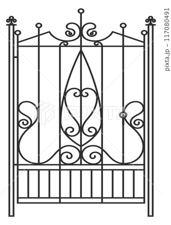 Forged iron gate. Decorative wrought metal door 117080491