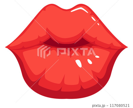 Kiss mouth. Female red lips cartoon icon Kiss mouth. Female red lips cartoon icon 117080521