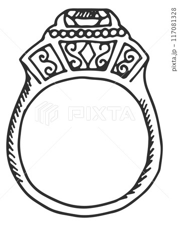 Diamond ring sketch. Hand drawn elegant jewelry Diamond ring sketch. Hand drawn elegant jewelry 117081328