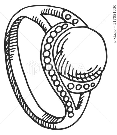 Elegant ring with precious gemstone. Luxury jewelry sketch 117081330