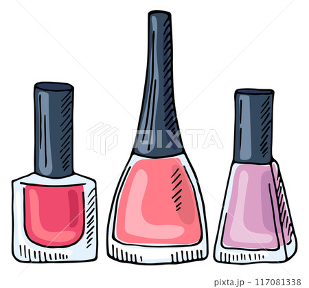 Nail polish bottles fashion illustration. Color sketch 117081338