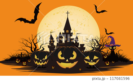 ハロウィーンの夜に黒猫がいるハロウィン 117081596