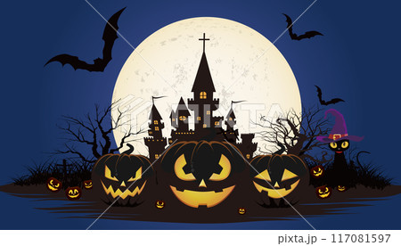 ハロウィーンの夜に黒猫がいるハロウィン 117081597