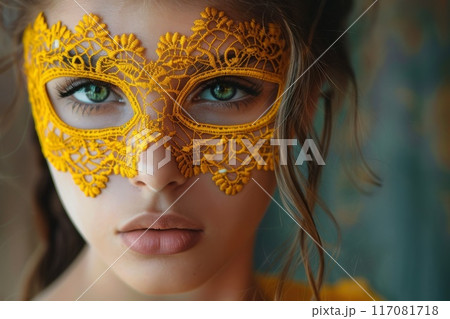 beautiful woman in a gold mask 117081718