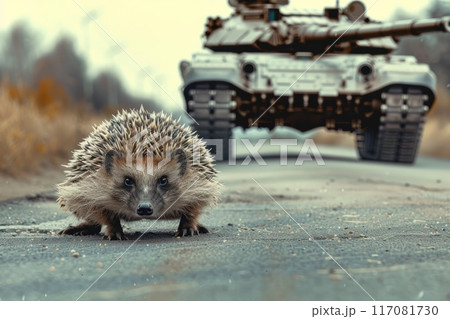 hedgehog and tank on the road 117081730