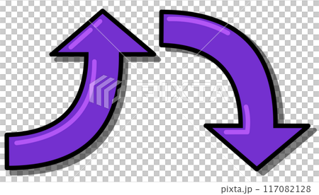 Curved arrow purple set (with line drawing, reflection and shadow) 117082128
