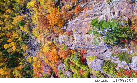 Aerial Autumn Forest and Rock Face in Michigan 117082504