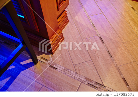Modern Interior Design with Wooden and Tiled Floor Transition Modern Interior Design with Wooden and Tiled Floor Transition 117082573