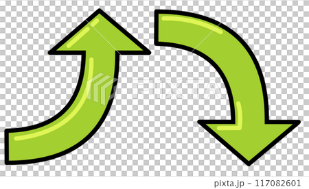 Curved arrow yellow-green set (line drawing, with reflection) 117082601