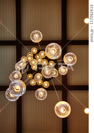 Contemporary Pendant Lights in Modern Interior, Upward View Contemporary Pendant Lights in Modern Interior, Upward View 117082618