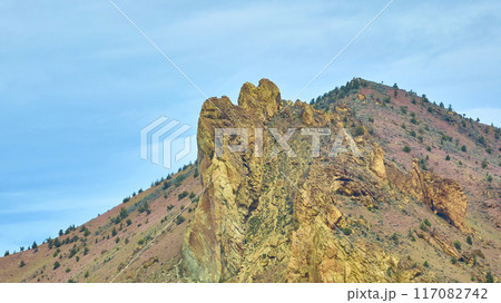 Aerial View of Craggy Rock Formation in Smith Rock State Park 117082742