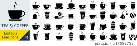 コーヒーと紅茶に関するシルエットアイコンセット 117082755