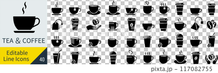 Coffee and tea silhouette icon set 117082755