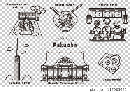 Fukuoka prefecture illustration set (line drawing) 117083482