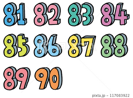手描きのカラフルでかわいい数字 手描きのカラフルでかわいい数字 117083922