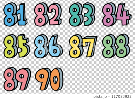 手描きのカラフルでかわいい数字 手描きのカラフルでかわいい数字 117083922