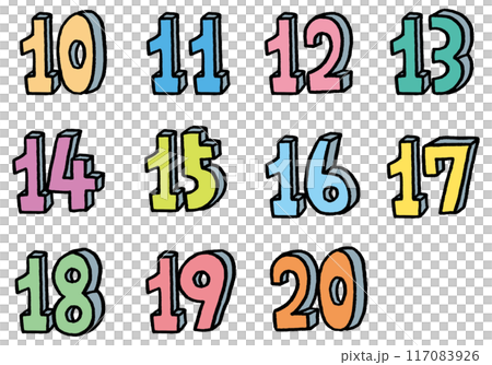 手描きのカラフルでかわいい数字 117083926