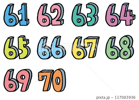 手描きのカラフルでかわいい数字 手描きのカラフルでかわいい数字 117083936