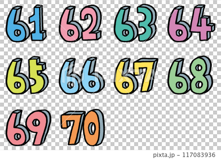 手描きのカラフルでかわいい数字 手描きのカラフルでかわいい数字 117083936