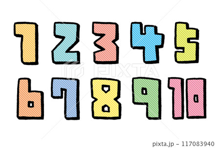 手描きのカラフルでかわいい数字 手描きのカラフルでかわいい数字 117083940