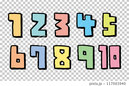 手描きのカラフルでかわいい数字 手描きのカラフルでかわいい数字 117083940