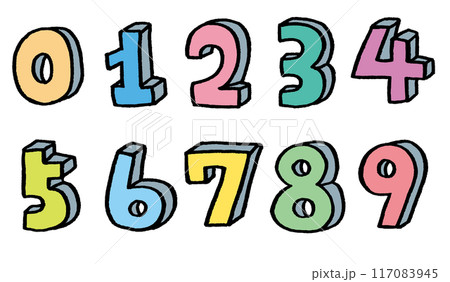 手描きのカラフルでかわいい数字 手描きのカラフルでかわいい数字 117083945