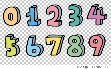 手描きのカラフルでかわいい数字 手描きのカラフルでかわいい数字 117083945