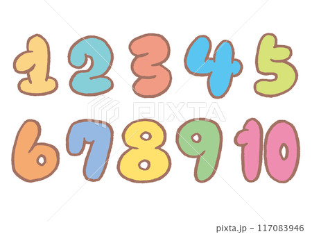 手描きのカラフルでかわいい数字 手描きのカラフルでかわいい数字 117083946