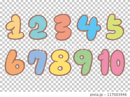 手描きのカラフルでかわいい数字 手描きのカラフルでかわいい数字 117083946