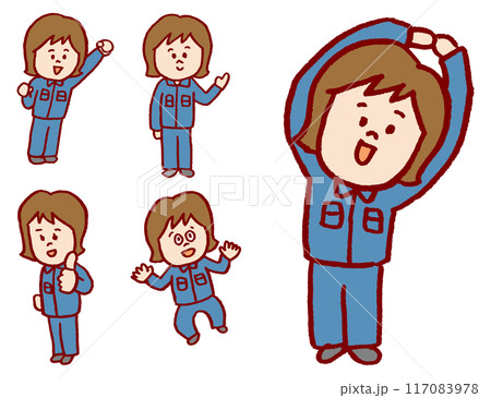 青っぽい制服を着た作業員の人物素材 117083978