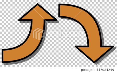 Curved arrow orange set (with line drawing and shadow) 117084249