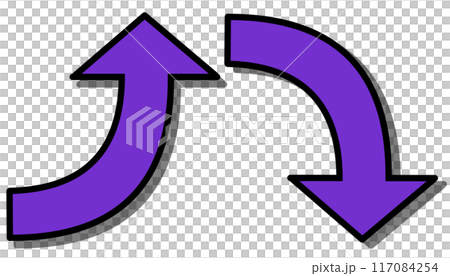 Curved arrow purple set (with line drawing and shadow) 117084254