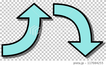 Curved arrow light blue set (with line drawing and shadow) 117084255