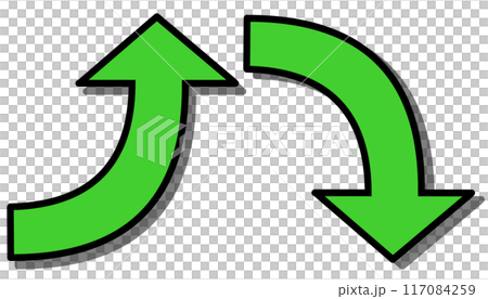 Curved arrow green set (with line drawing and shadow) 117084259