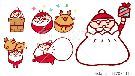 クリスマスのサンタとトナカイの面白ろ可愛いキャラ素材 117084310
