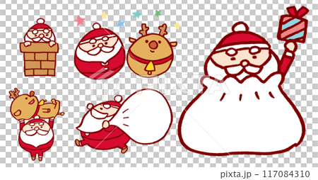 クリスマスのサンタとトナカイの面白ろ可愛いキャラ素材 117084310