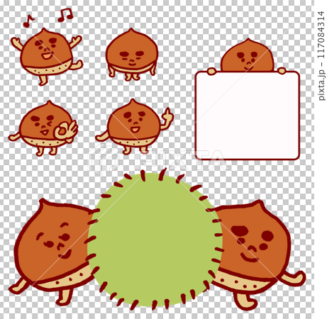 秋に活躍するかわいい栗のキャライラスト 117084314