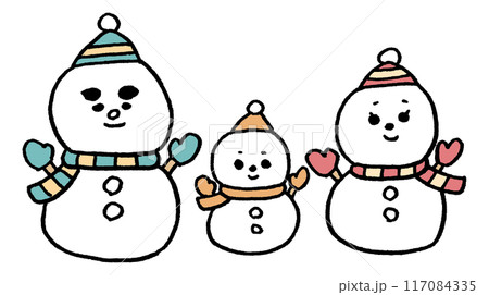 冬の定番かわいい雪だるまのキャラ素材 冬の定番かわいい雪だるまのキャラ素材 117084335