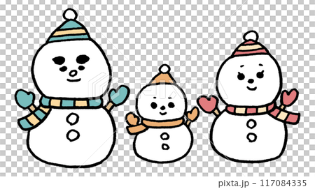冬の定番かわいい雪だるまのキャラ素材 冬の定番かわいい雪だるまのキャラ素材 117084335