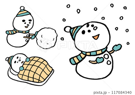 冬の定番かわいい雪だるまのキャラ素材 冬の定番かわいい雪だるまのキャラ素材 117084340