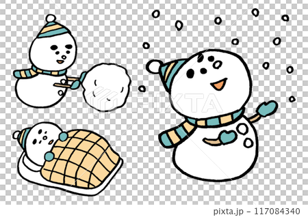 冬の定番かわいい雪だるまのキャラ素材 冬の定番かわいい雪だるまのキャラ素材 117084340