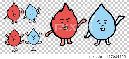 火と水のかわいいキャラ素材 火と水のかわいいキャラ素材 117084366