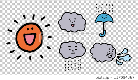 晴天、雨天等可愛的天氣人物素材 晴天、雨天等可愛的天氣人物素材 117084367