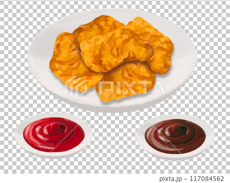 チキンナゲット(5ピース)皿、ソース付き チキンナゲット(5ピース)皿、ソース付き 117084562