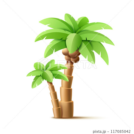 Coconut trees 3d realistic design, isolated on white background Coconut trees 3d realistic design, isolated on white background 117085042