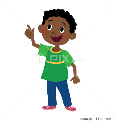 緑のシャツを着ている黒人の男の子のイラストのイラスト素材